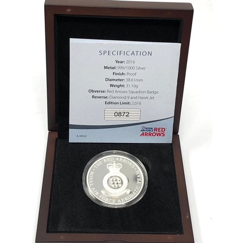 583 - Boxed 1oz proof 999 silver red arrows 2016 display season squadron coin limited edition No 0872