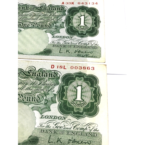 591 - 4 Mid 20th Century L.K. O, Brien one pound notes