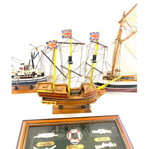 93 - Selection of 3 ship galleon models with a framed knot display