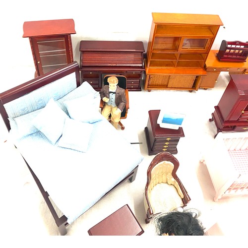 225 - Large selection of vintage and later dolls house furniture includes Bed, Toilet etc