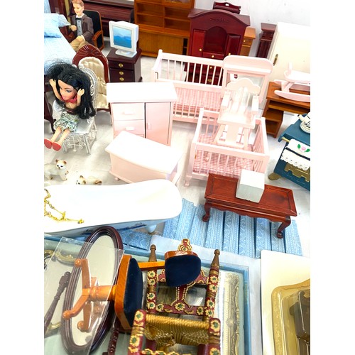 225 - Large selection of vintage and later dolls house furniture includes Bed, Toilet etc