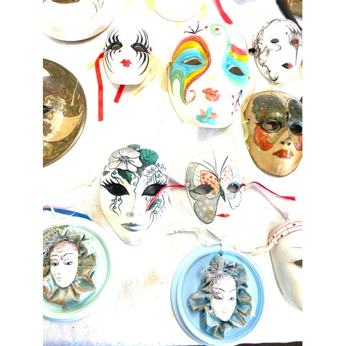 216 - Large selection of assorted decorative face masks includes Metal and Pot