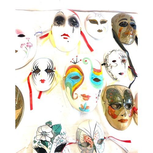 216 - Large selection of assorted decorative face masks includes Metal and Pot