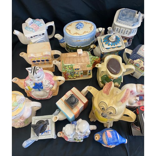 222 - Large selection of tea pots includes Novelty tea pots, Sadler, Coronation street etc