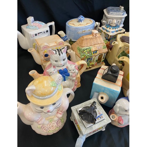 222 - Large selection of tea pots includes Novelty tea pots, Sadler, Coronation street etc