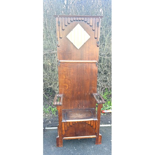 623 - Oak hallstand with mirror, approximate measurements: Height 70.5 inches, Width 37.5 inches