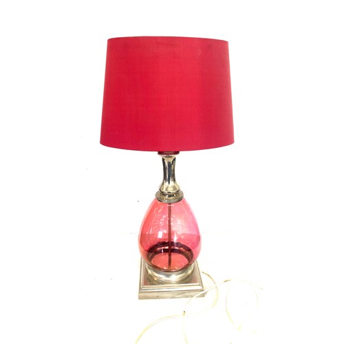 393 - Vintage cranberry glass lamp, working order, total height