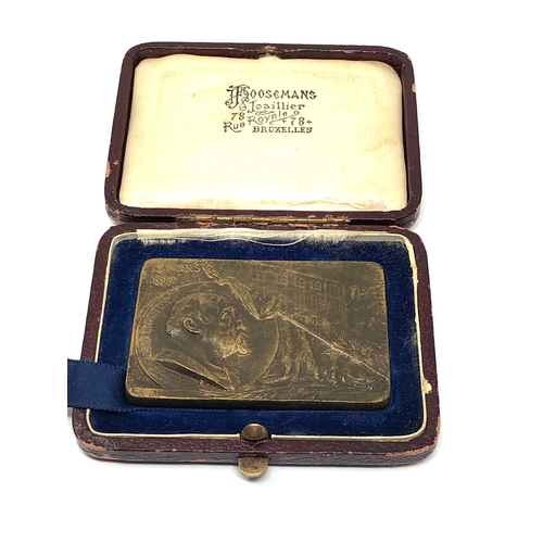 563 - Original 1899 boxed Belgium hainault commercial institute Henri dutrieux bronze medal by Rombaux