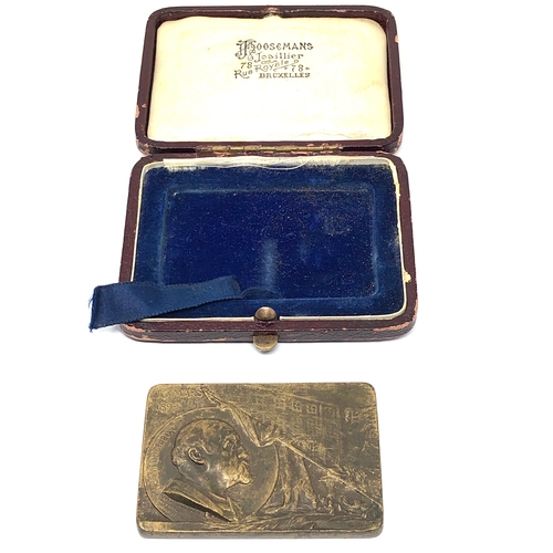 563 - Original 1899 boxed Belgium hainault commercial institute Henri dutrieux bronze medal by Rombaux