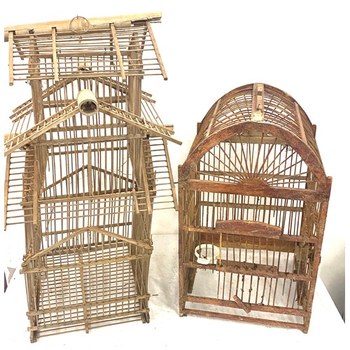 395 - 2 Vintage wooden bird cages, approximate measurements of largest, Height 24 inches, Width 13 inches,... 