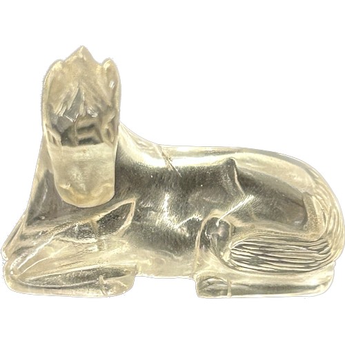 443 - Antique Chinese rock crystal carving of a horse approximate measurement 3.5 by 4 cm