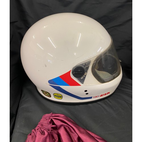 247 - 2, full face crash helmets, sizes Large, black helmet has lost protective insulation