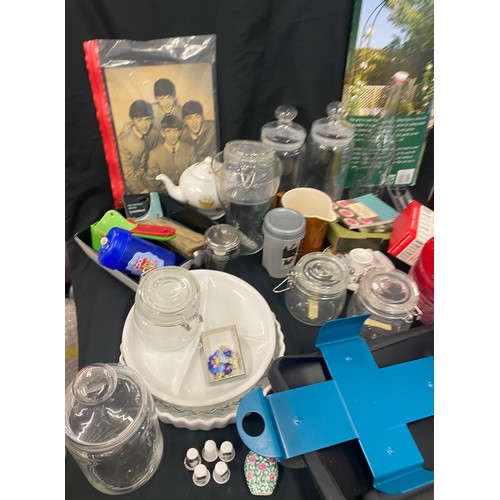 259 - Large selection of miscellaneous includes glassware, tea pot, The Beatles thimbles etc