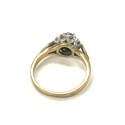 491 - 9ct Gold Sapphire and diamond set dress ring, ring size J/K total weight 2grams