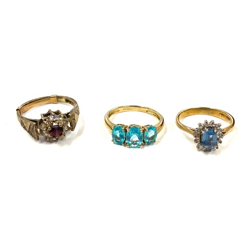 493 - Selection of three 9ct gold gemset rings total weight 6.9grams