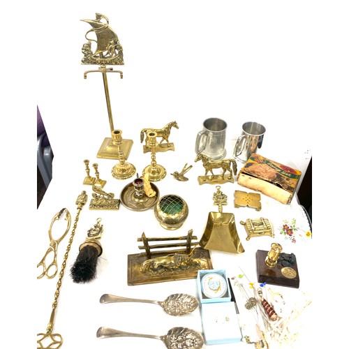 212 - Selection of assorted brass ware includes steins etc