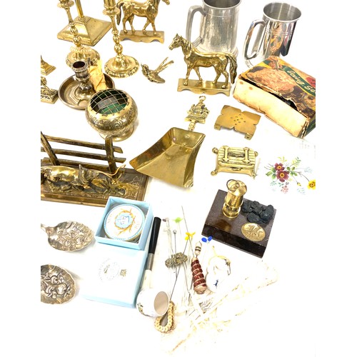 212 - Selection of assorted brass ware includes steins etc