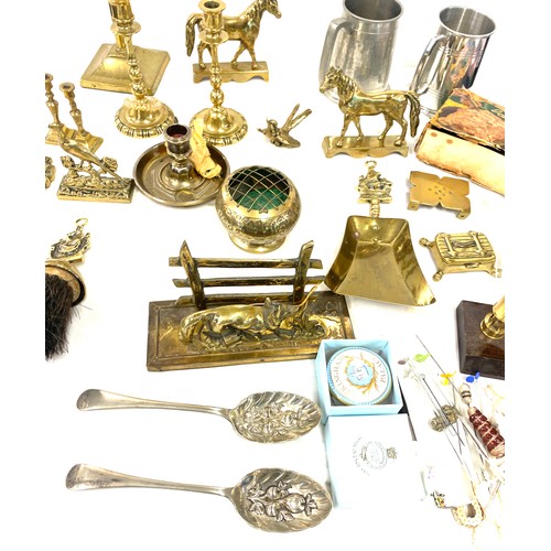 212 - Selection of assorted brass ware includes steins etc