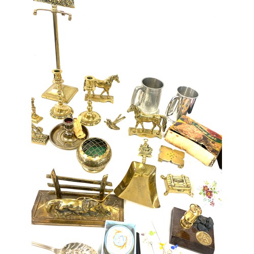 212 - Selection of assorted brass ware includes steins etc