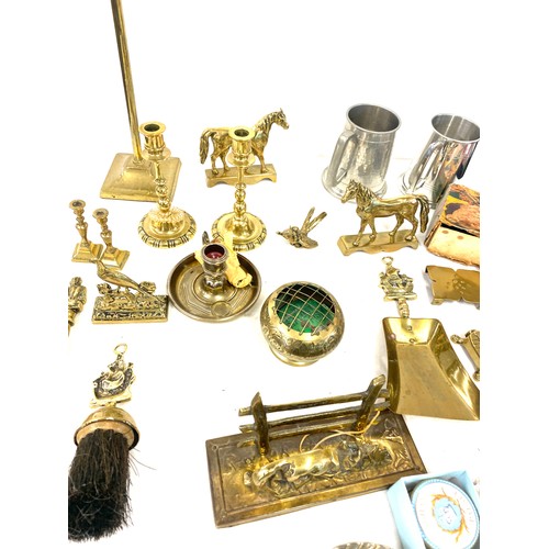 212 - Selection of assorted brass ware includes steins etc