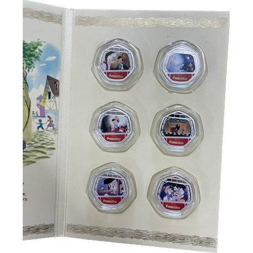 395 - Set of six Disney Pinocchio movie moments official commemorative 50p coin collection