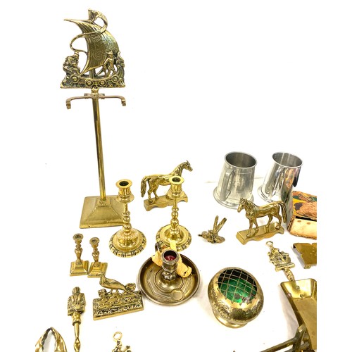 212 - Selection of assorted brass ware includes steins etc