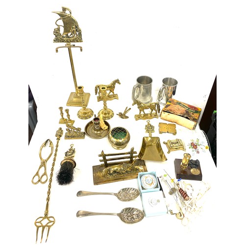 212 - Selection of assorted brass ware includes steins etc