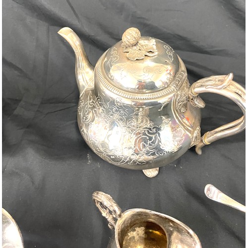 132 - Selection of silver plate items to include tea pots, salt shaker, sugar pot etc