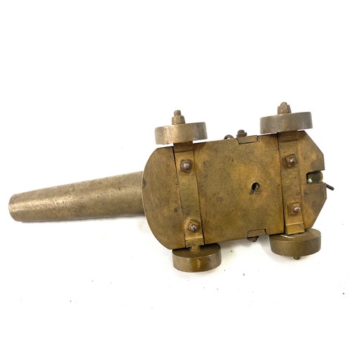 397 - Antique model brass cannon, barrel measures approximately 5.5 inches