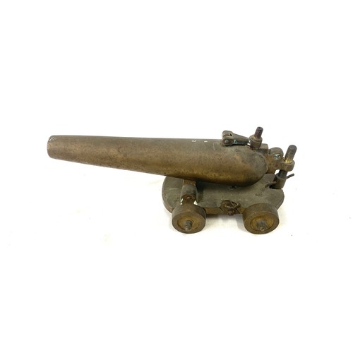 397 - Antique model brass cannon, barrel measures approximately 5.5 inches