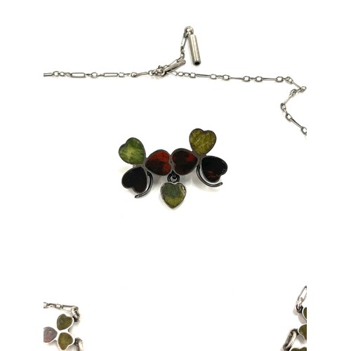 419 - Antique Edwardian Clover leaf silver necklace and brooch set, Birmingham 1907, Connemara marble Iris... 