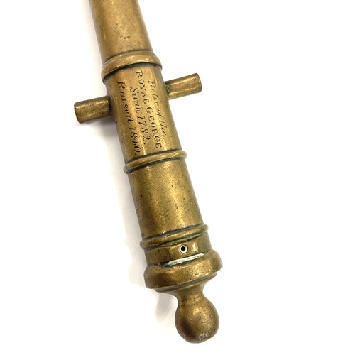 556 - Antique HMS Royal George Souvenir miniature brass cannon relic salvage 1840, approximate length 19cm... 