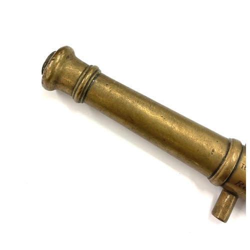 556 - Antique HMS Royal George Souvenir miniature brass cannon relic salvage 1840, approximate length 19cm... 