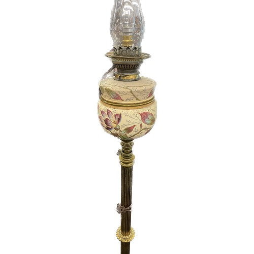 304 - Antique Victorian floor standing telescopic brass oil lamp, approximate height 1.73m