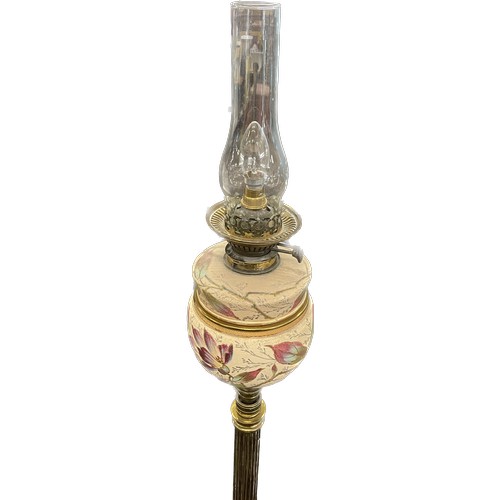 304 - Antique Victorian floor standing telescopic brass oil lamp, approximate height 1.73m