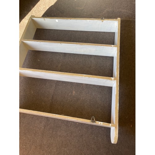 570 - Painted 3 shelf wall hanging shelving unit, measures approx 43 inches tall 36 inches wide 10 inches ... 