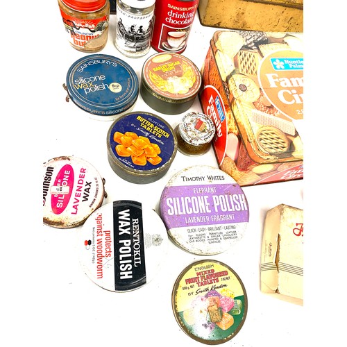 318 - Large collection of vintage packaging and advertising tins, to include Robin Starch, Rowntrees Cocoa... 