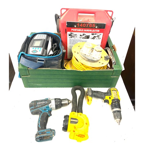 204 - Job lot of tools include dewalt and makita battery drills, Dewalt torch, digital metrel Pat tester, ... 