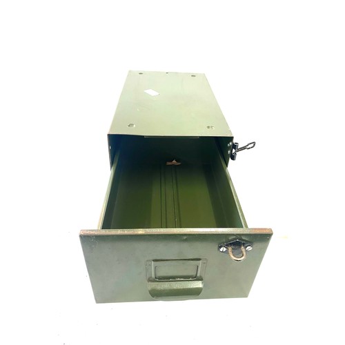 330 - Military style filing drawer, measures approx 6 inches tall 15 inches depth 9.5 inches wide