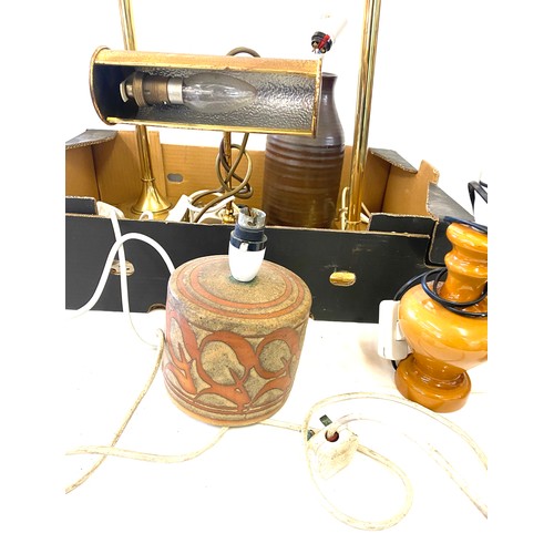 196 - Large selection of assorted lamps includes brass desk lamp, pottery lamps etc all untested