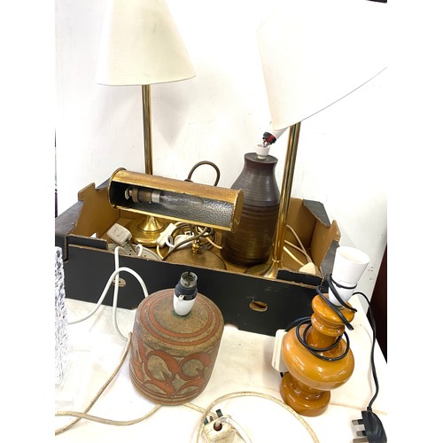 196 - Large selection of assorted lamps includes brass desk lamp, pottery lamps etc all untested