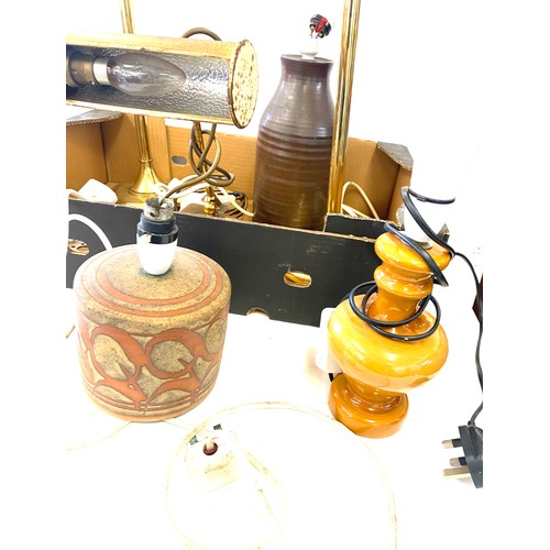 196 - Large selection of assorted lamps includes brass desk lamp, pottery lamps etc all untested