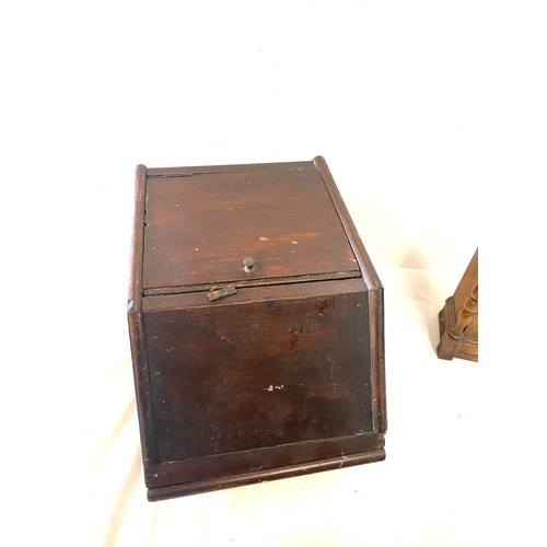 133 - Selection of wooden items includes clock, writing box etc