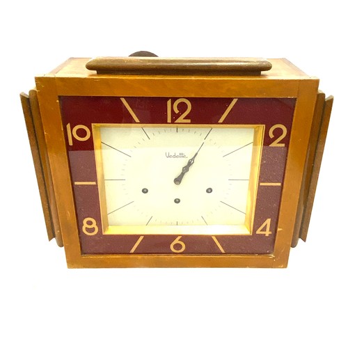 86 - Vintage wooden framed Vedette 3 key hole clock, untested, measures approx 14 inches tall 18 inches w... 