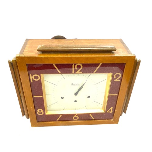 86 - Vintage wooden framed Vedette 3 key hole clock, untested, measures approx 14 inches tall 18 inches w... 