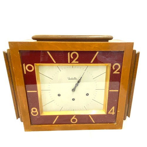 86 - Vintage wooden framed Vedette 3 key hole clock, untested, measures approx 14 inches tall 18 inches w... 