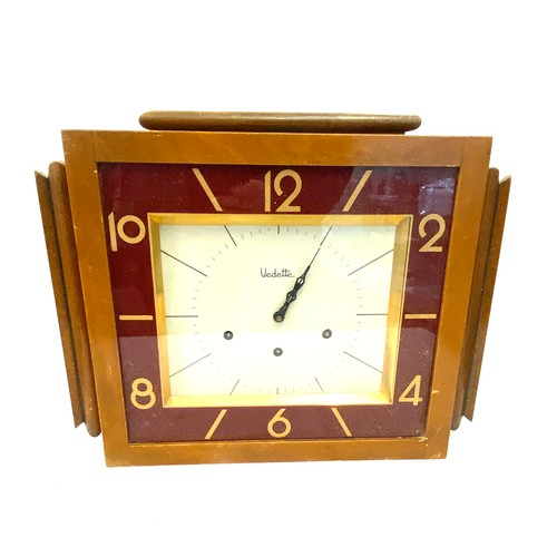 86 - Vintage wooden framed Vedette 3 key hole clock, untested, measures approx 14 inches tall 18 inches w... 