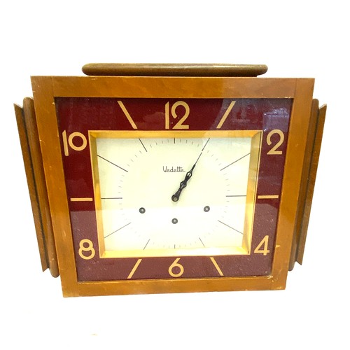 86 - Vintage wooden framed Vedette 3 key hole clock, untested, measures approx 14 inches tall 18 inches w... 