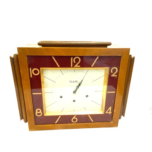 86 - Vintage wooden framed Vedette 3 key hole clock, untested, measures approx 14 inches tall 18 inches w... 