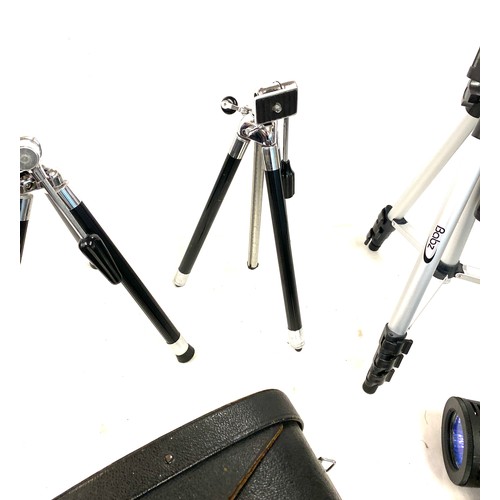 264 - Selection of camera equipment includes stands, Miranda binoculars etc